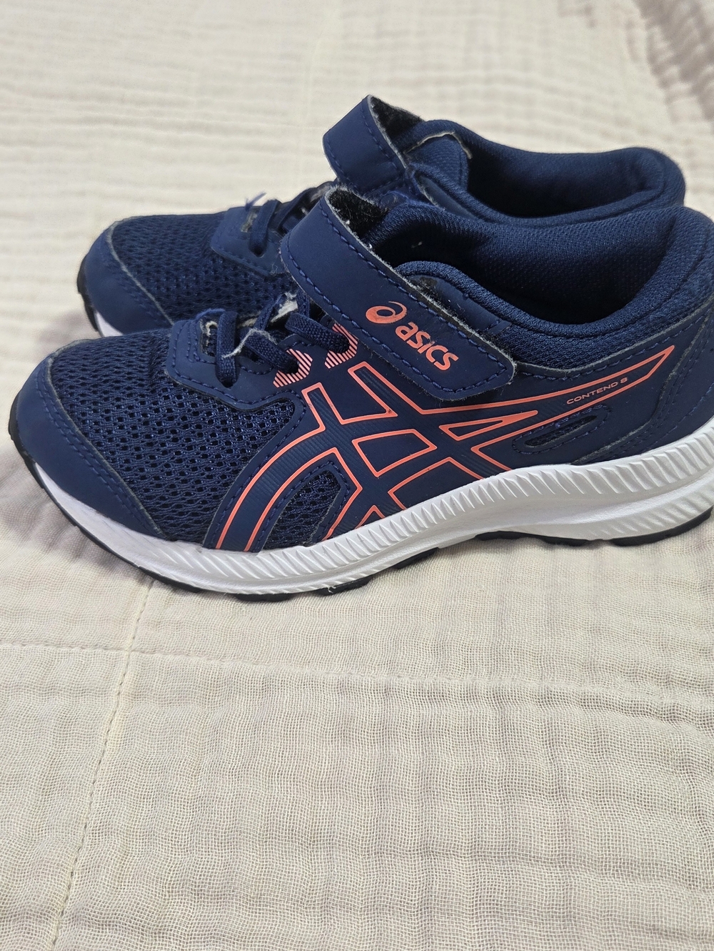 ASICS Contend 8 PS Kids Navy Blue Pink Running Shoes Size US K12 Little Kids